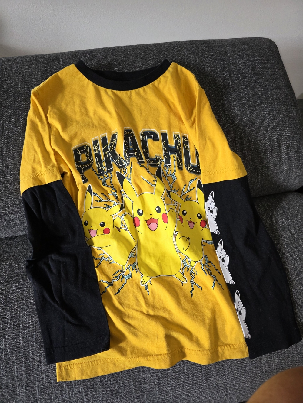 Pikachu Long Sleeve Layered-Look Tee - Yellow & Black 7-8ans